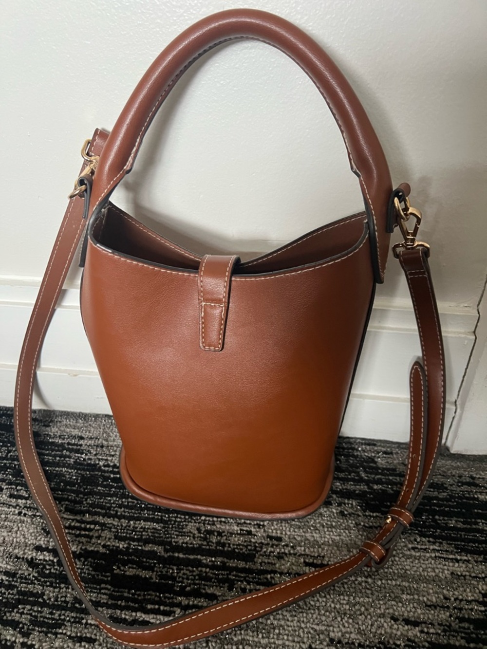 H&M Brown Leather Bucket Crossbody with Gold Accent - Picture 7 of 9